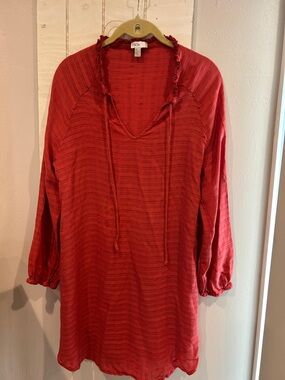 Nordstrom Rack Red Tunic dress/coverup with Ruffle Neck